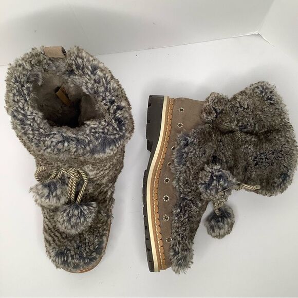 Sam Edelman Faux Fur Gray Leather Lace Up Women’s Ankle Boots Size 7.5M - Picture 2 of 10